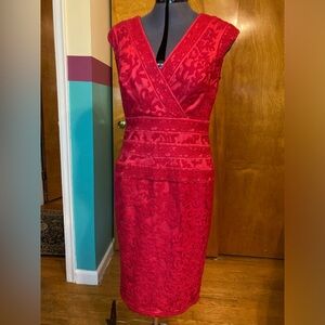Red crochet lace Tadashi Shoji midi cocktail dress